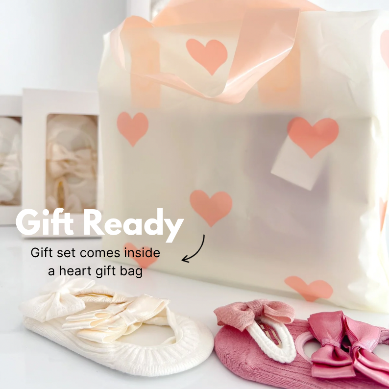Baby Girl Gift Box - Satin Bow Socks & Hair Clips