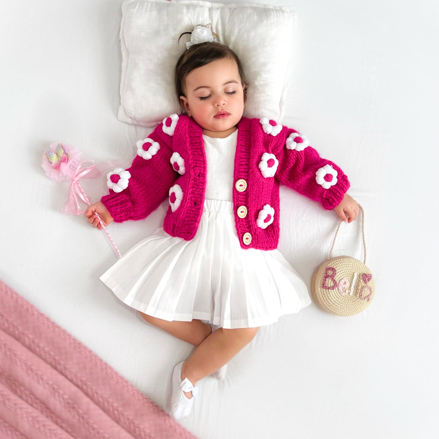 Flower Girl Cardigan Sweater - Hot Pink