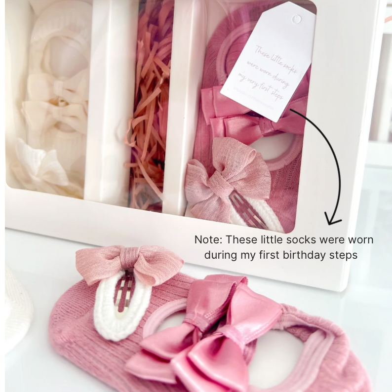 Baby Girl Gift Box - Satin Bow Socks & Hair Clips
