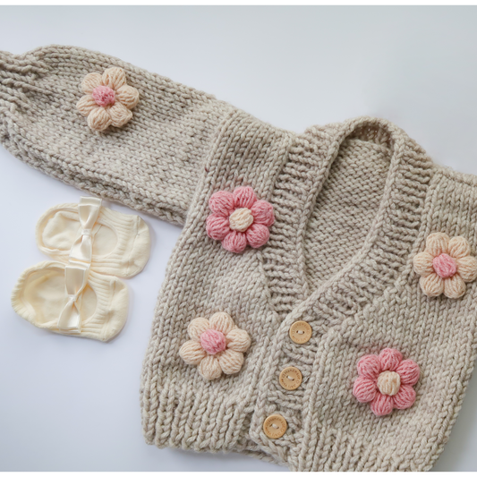 0-6 months - Flower Cardigan Sweater - Beige