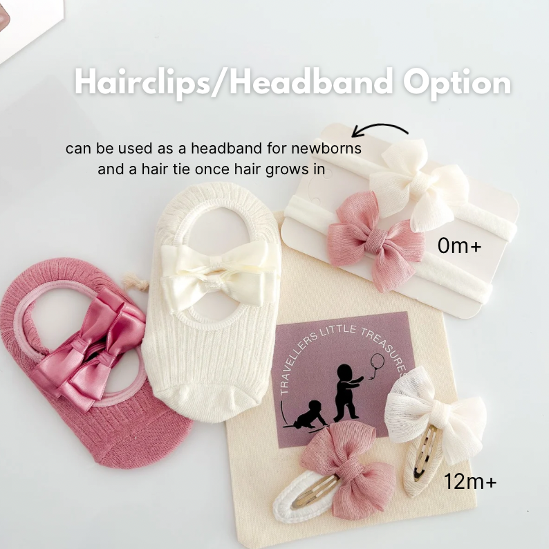Baby Girl Gift Box - Satin Bow Socks & Hair Clips