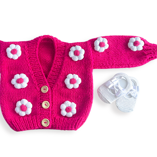 Flower Girl Cardigan Sweater - Hot Pink