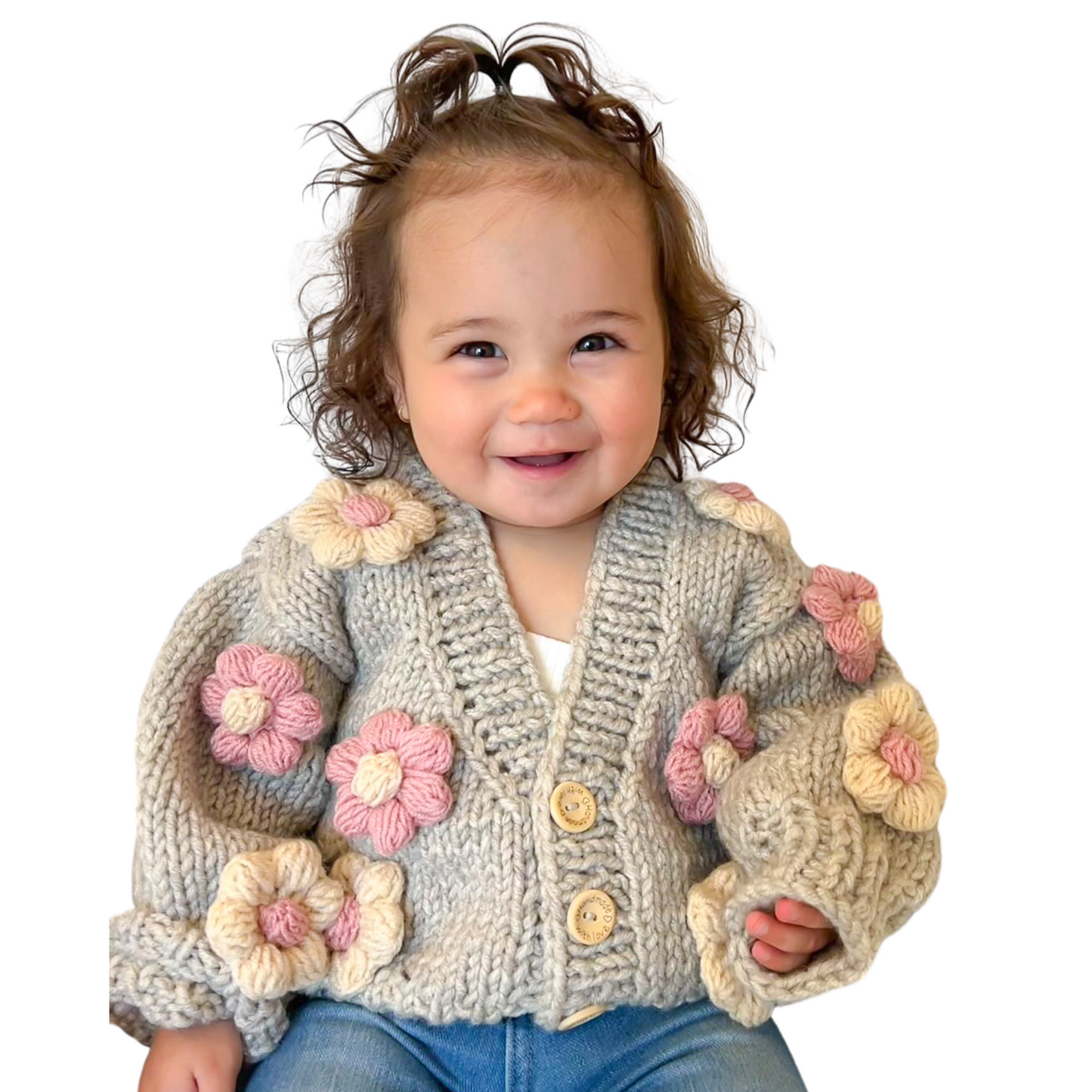 0-6 months - Flower Cardigan Sweater - Beige
