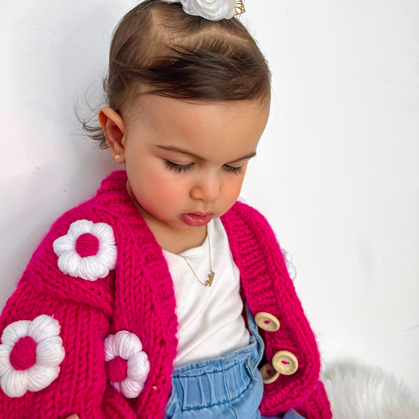 Flower Girl Cardigan Sweater - Hot Pink