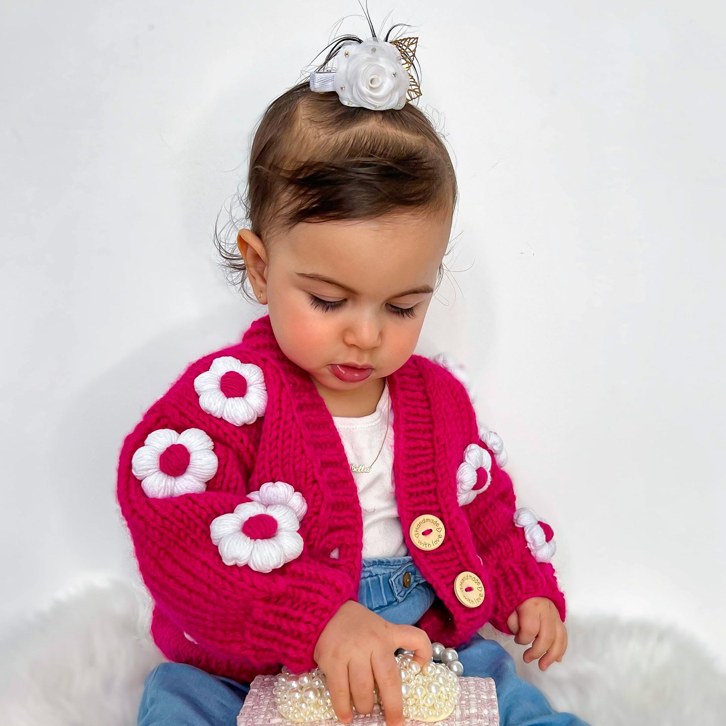 Flower Girl Cardigan Sweater - Hot Pink