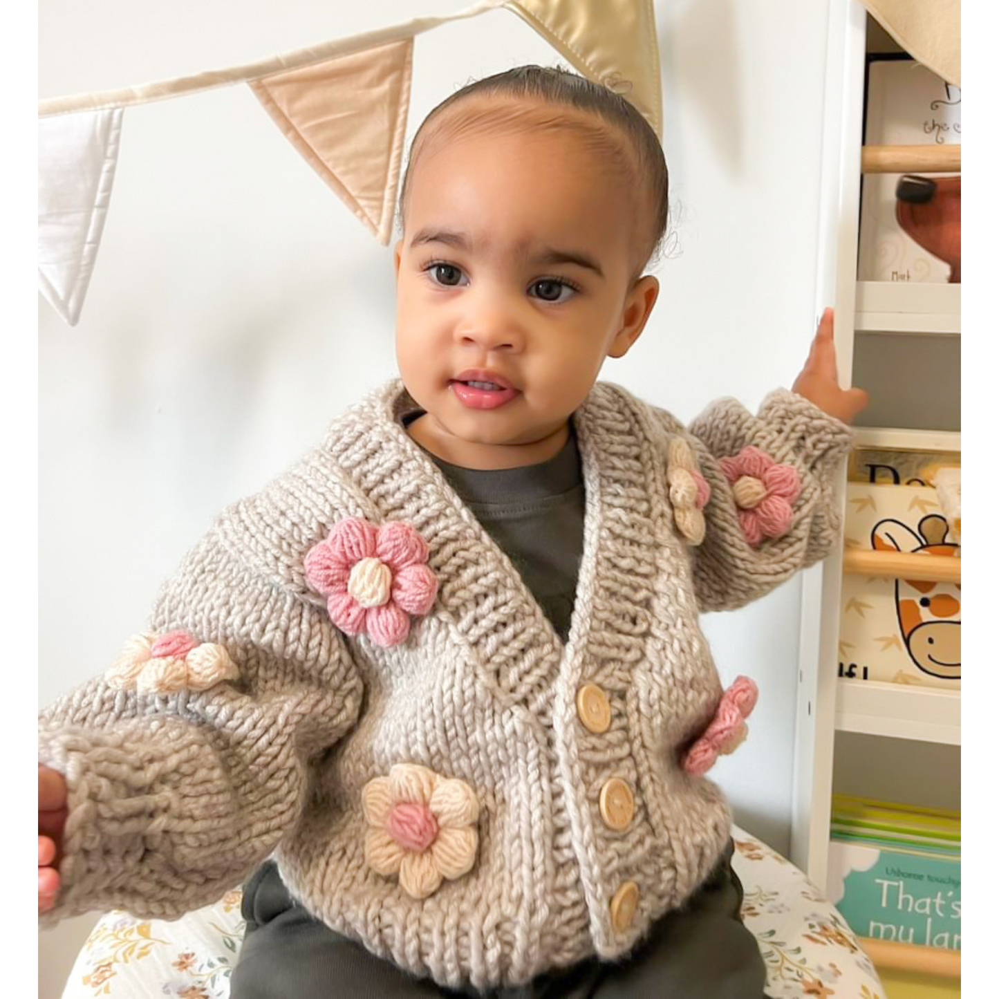 0-6 months - Flower Cardigan Sweater - Beige