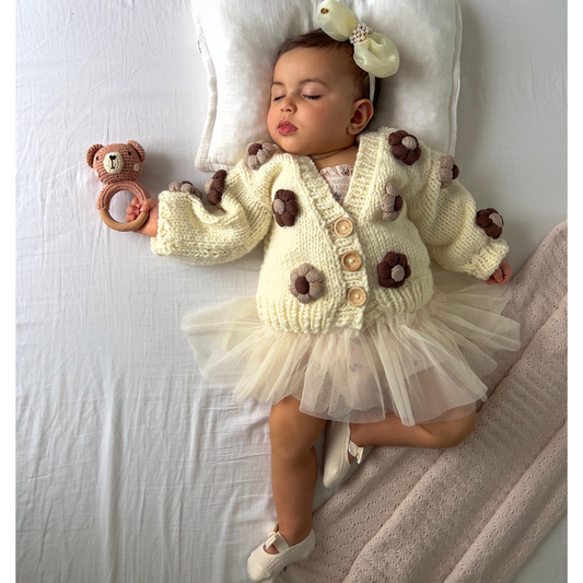 Flower Cardigan Sweater - Cream