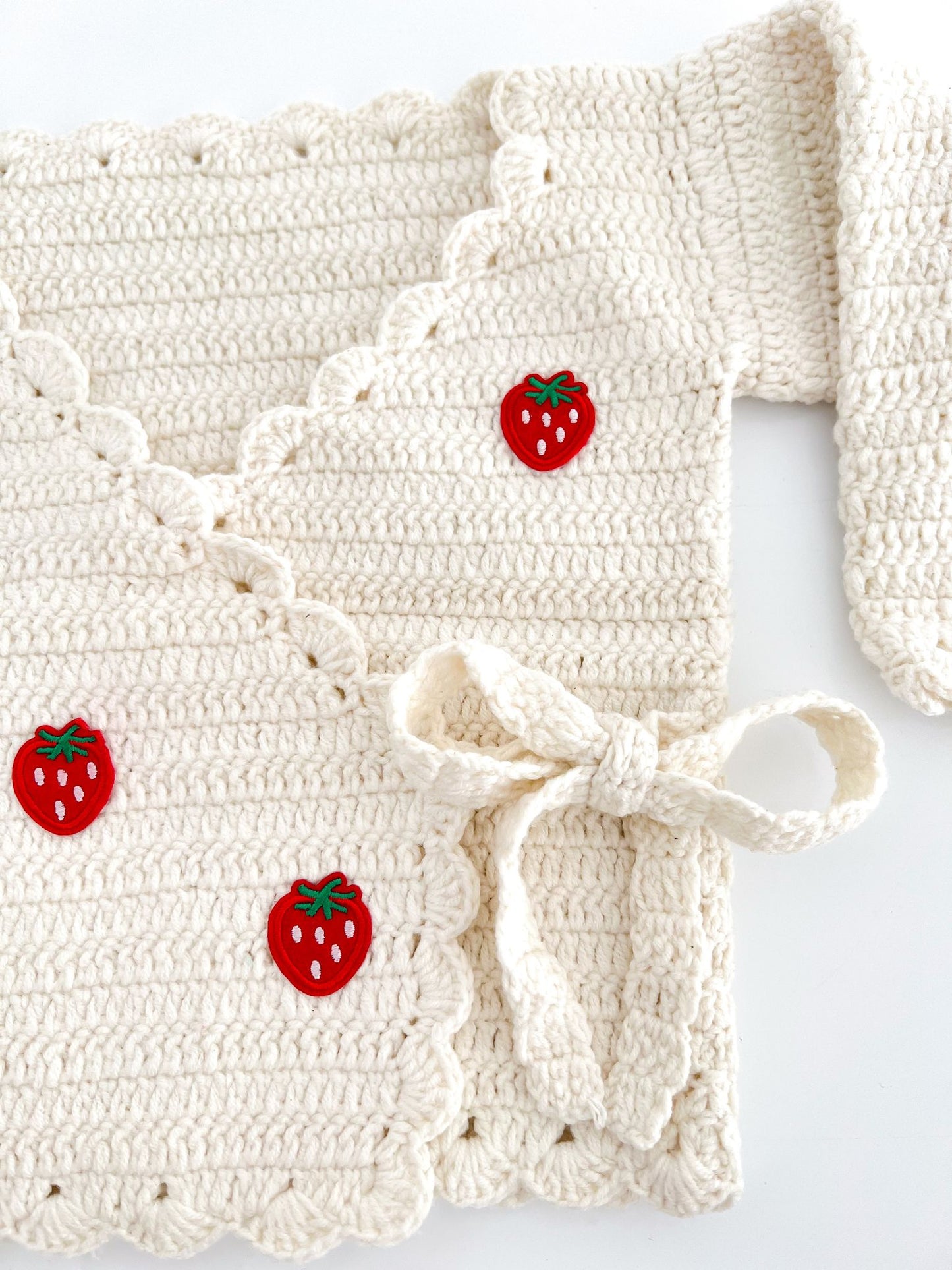 Cross Tie Strawberry Patch Knitted Cardigan - Cream