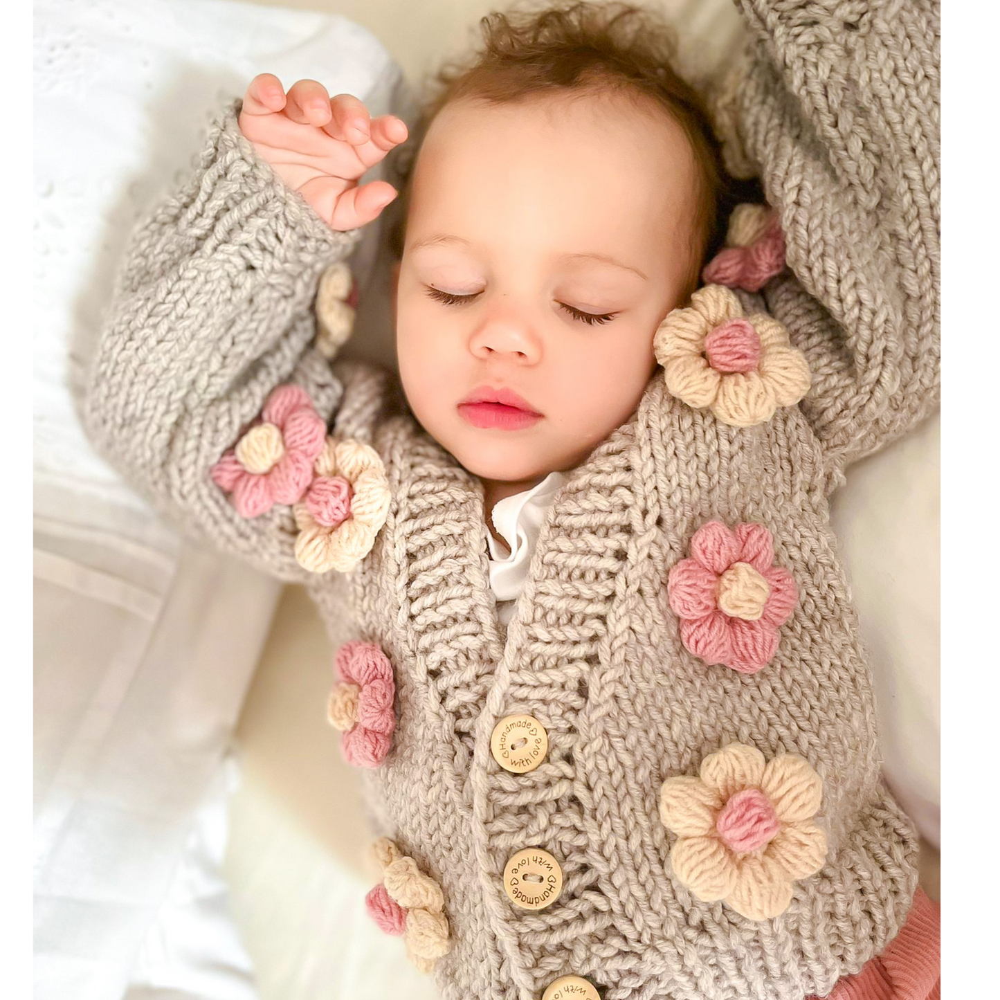 0-6 months - Flower Cardigan Sweater - Beige