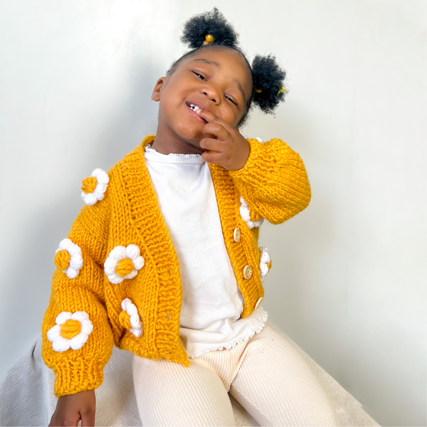 Flower Cardigan Sweater - Mustard