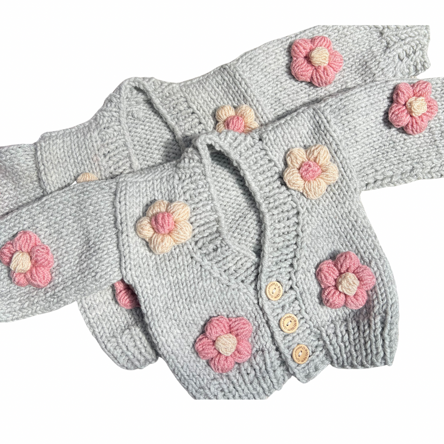 2-3 Years - Flower Cardigan Sweater Grey