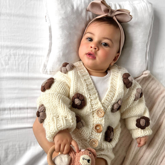 Flower Cardigan Sweater - Cream