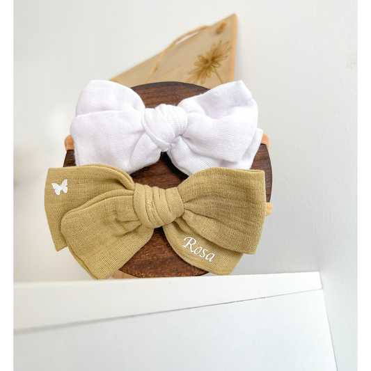 Personalised Bow Headband Set - Khaki & White