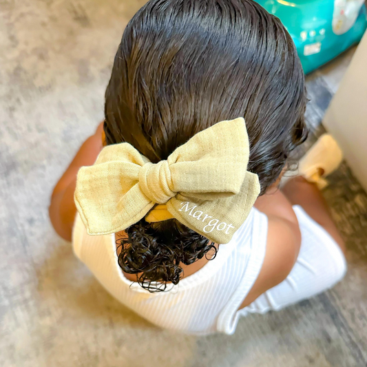 Personalised Bow Headband Set - Khaki & White
