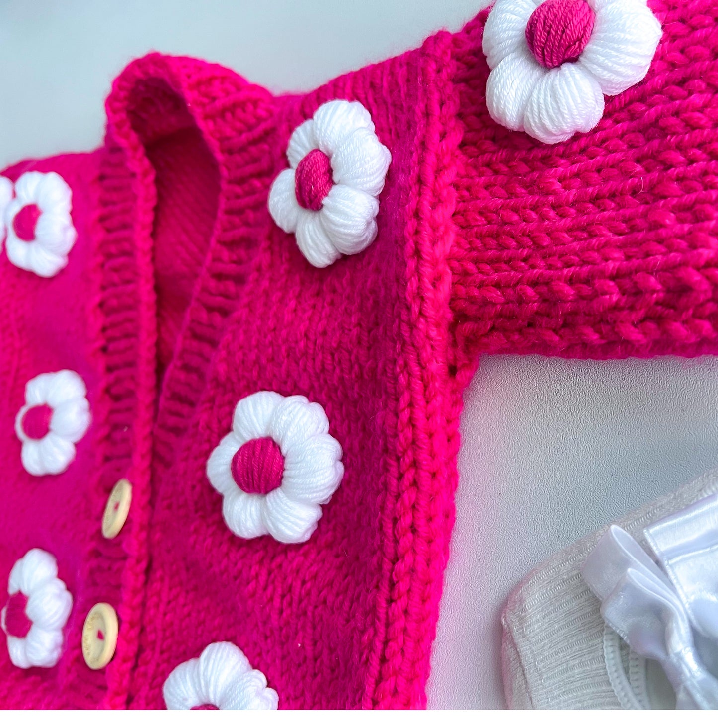 Flower Cardigan Sweater - Hot Pink