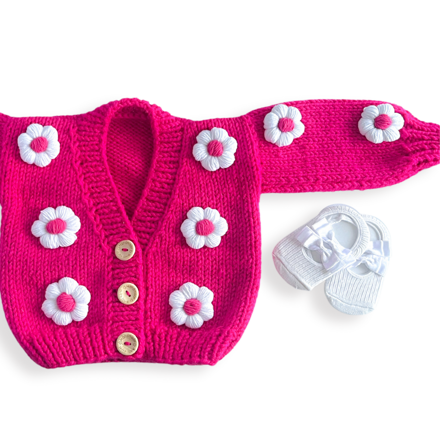 Flower Cardigan Sweater - Hot Pink