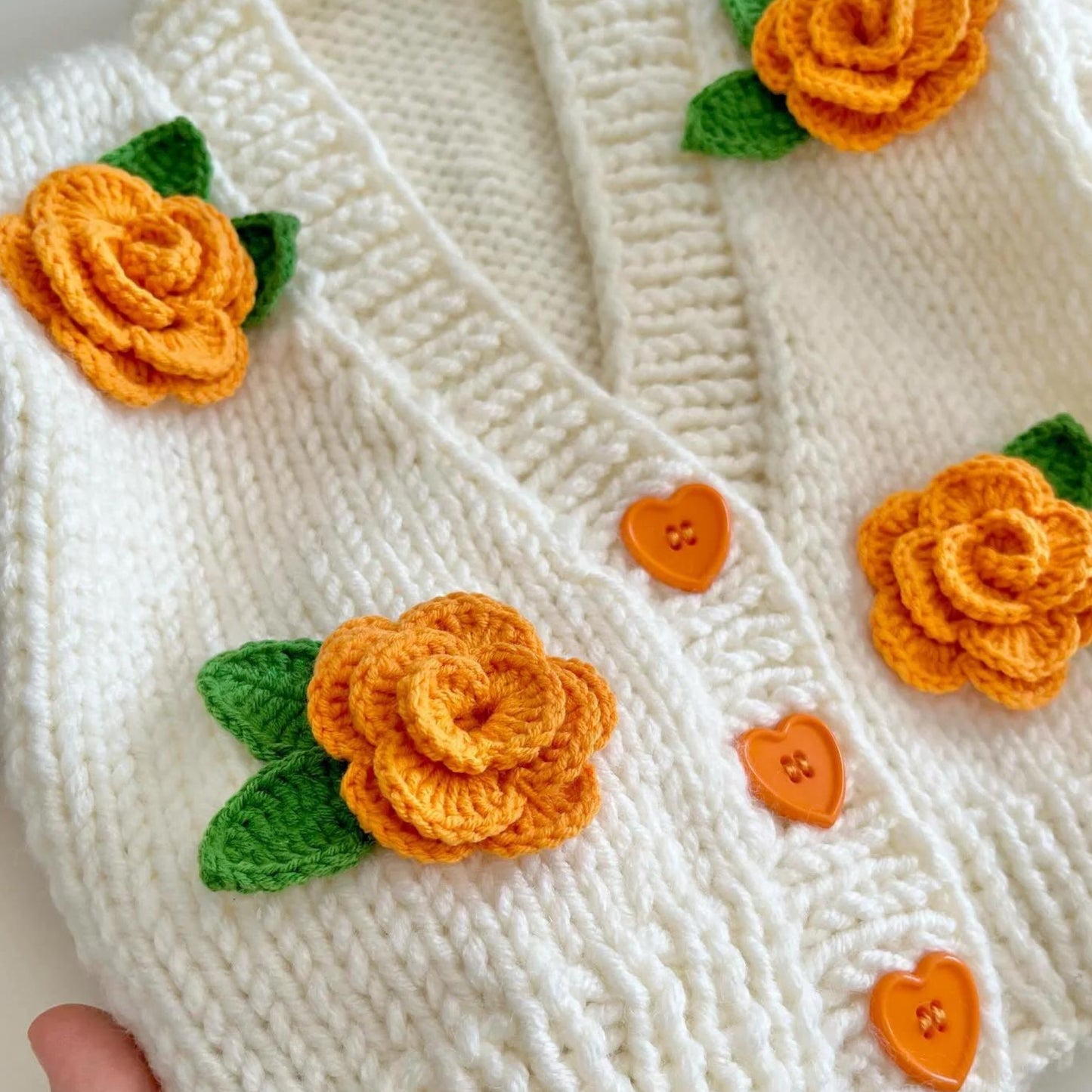 Flower Rose Cardigan Sweater - Orange