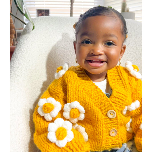 Flower Cardigan Sweater - Mustard