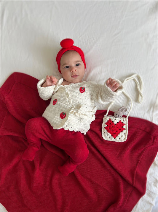 Cross Tie Strawberry Patch Knitted Cardigan - Cream