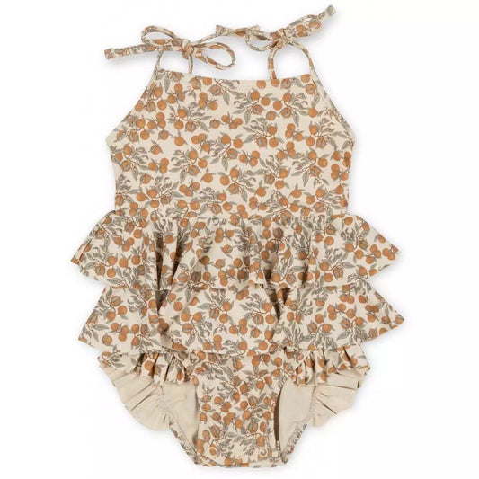 Swimwear - Floral Shoulder Tie Frill Swimsuit